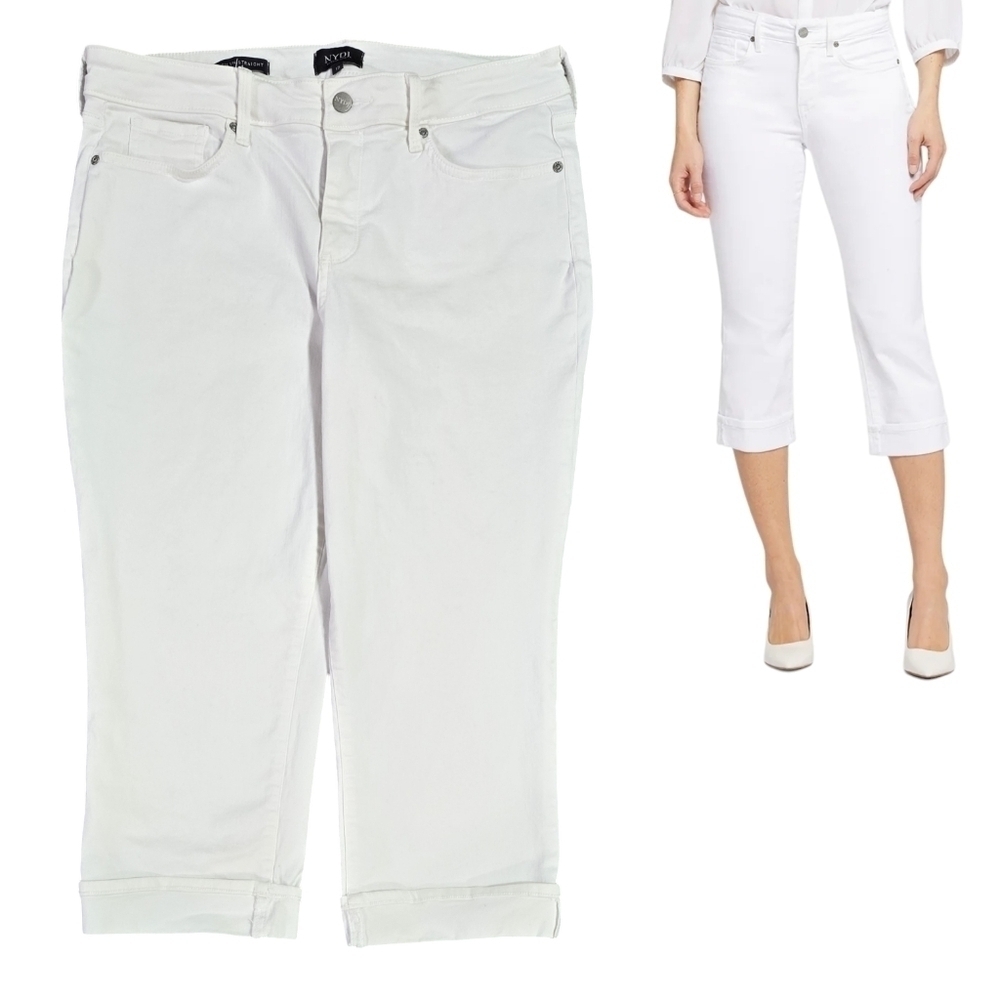 NYDJ Marilyn Straight Optic White Crop Jeans Rolled Cuffs Lift Tuck Vacation